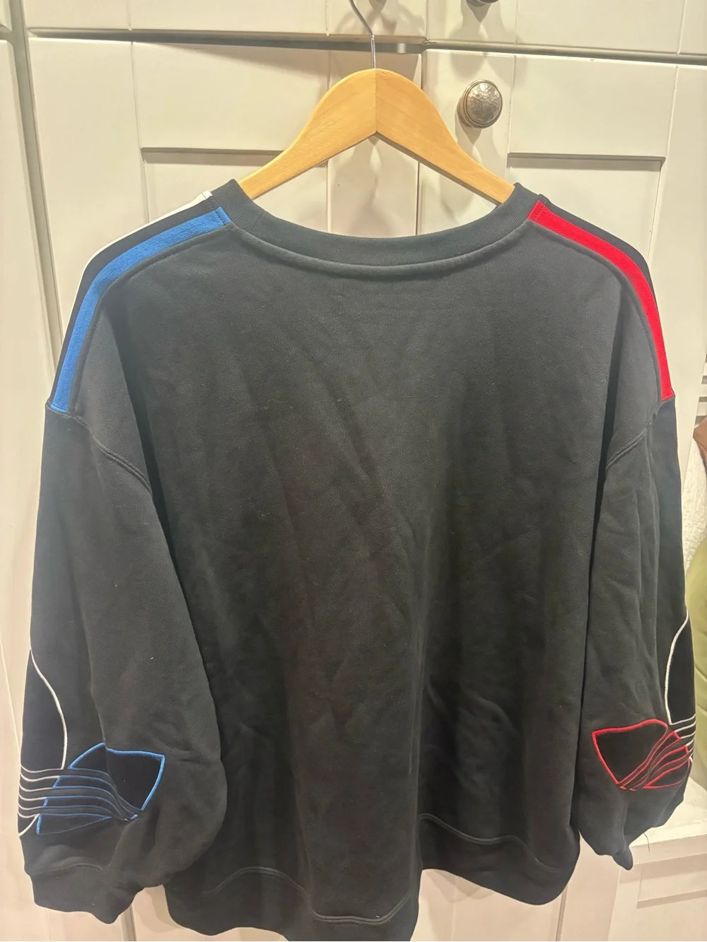 adidas Black Crewneck Sweatshirt with Red & Blue Accents